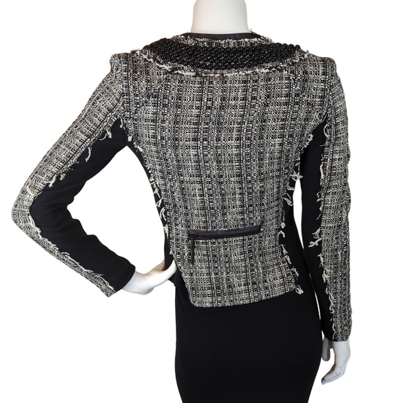 Milly Black and White Punk Distressed Tweed Blazer Jacket - Picture 6 of 15